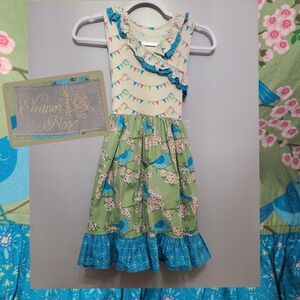 Eleanor Rose Kids Dress with Green and Blue Floral Design
